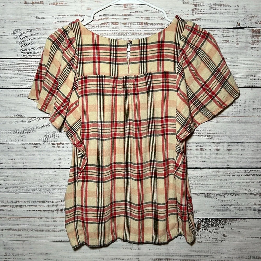 Maeve Priscilla Plaid Flutter Sleeve Top from Anthropologie Small
